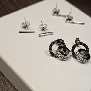 NEW Trio Of Stainless Steel Silver-Tone Minimalist Earrings